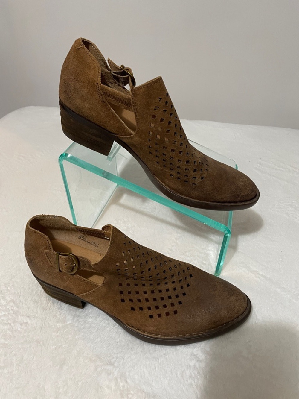 Born Nanna Brown Suede Perforated Cutout Booties Sz 10M - Picture 2 of 12